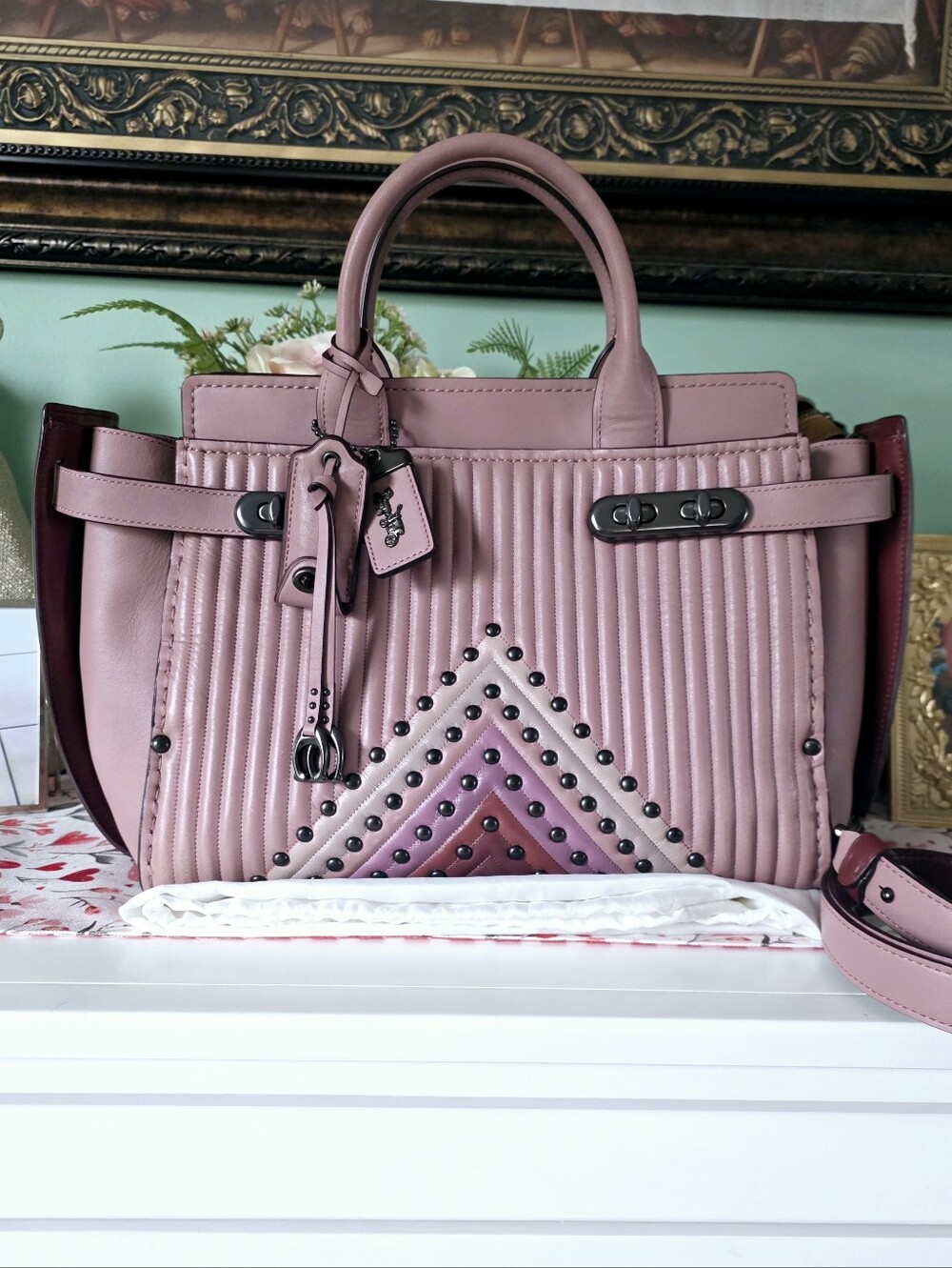 Coach 1941 Double Swagger With Colorblock Quilting And Rivets Shoulder Bag